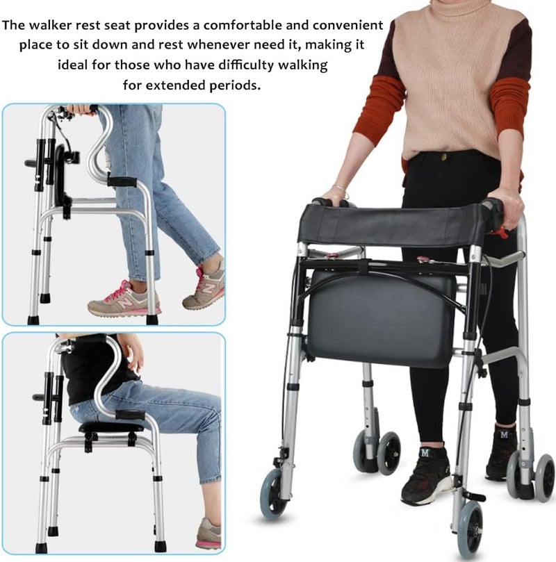 LODMOD Adjustable Walker Rest Seat, Folding Walker Attachable Seat for Elderly Disabled, Range:20"~24" (Leather) - Image 4
